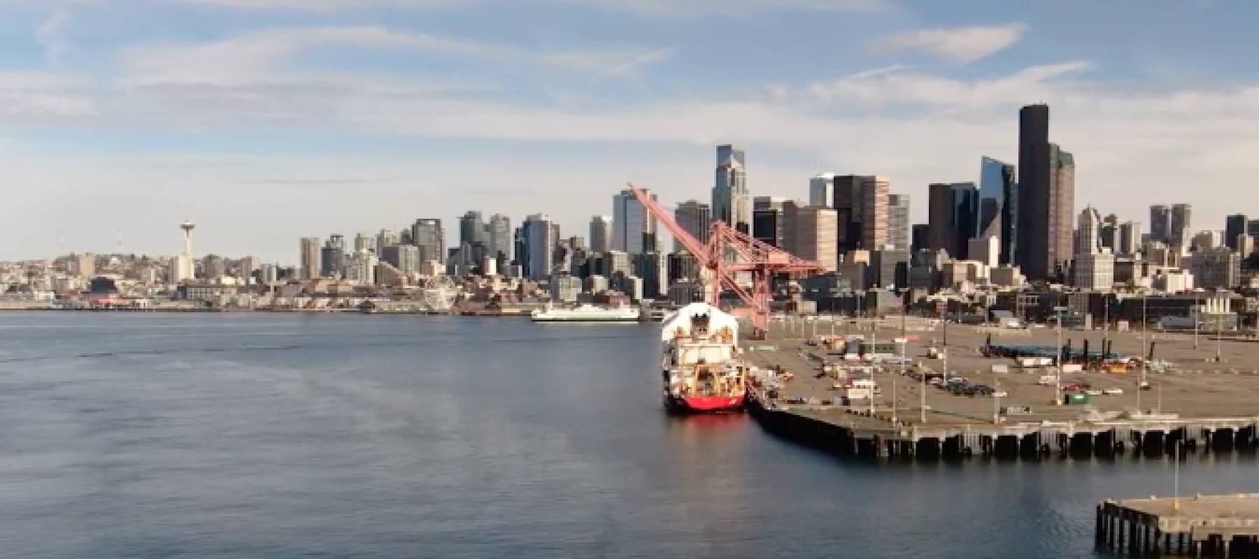 An aerial shot of the Port of Seattle.