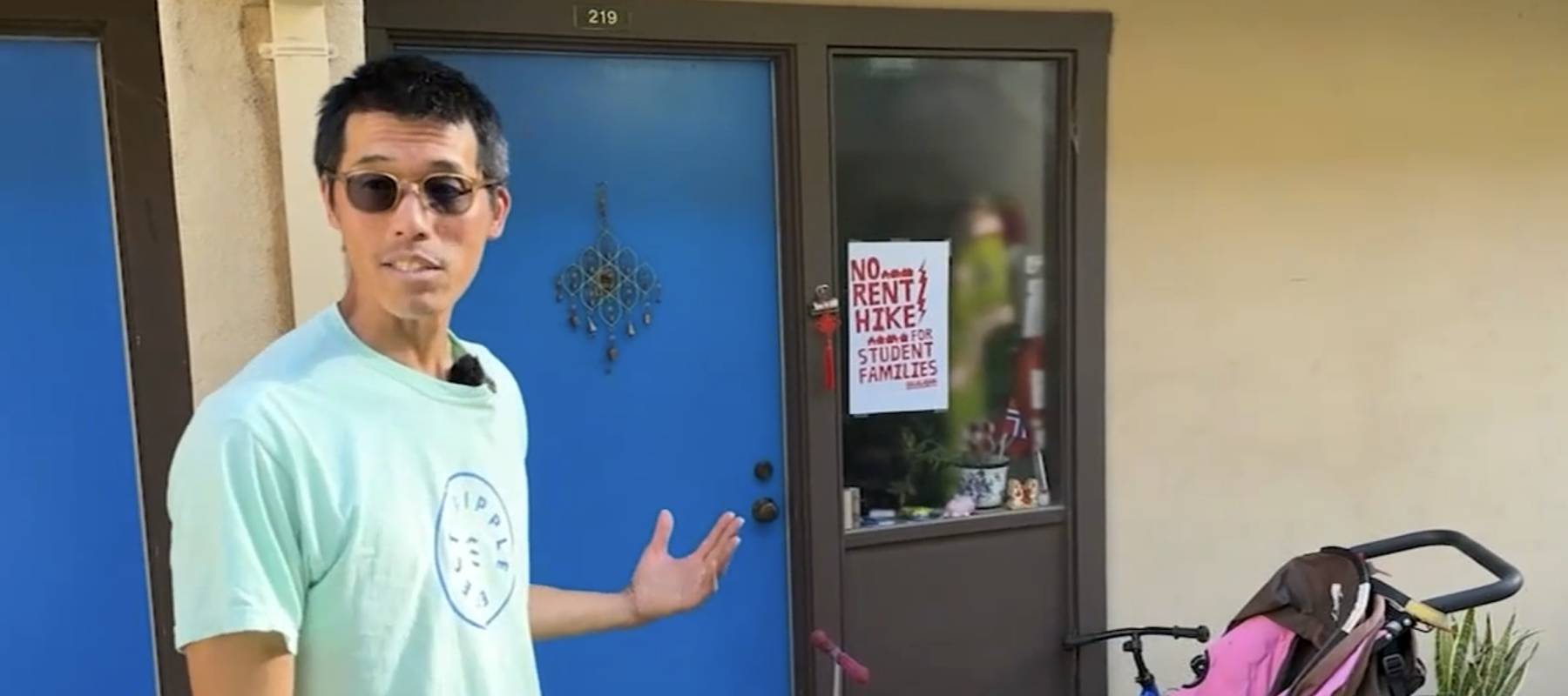 Aaron Chang lives in student housing with his grad student wife.