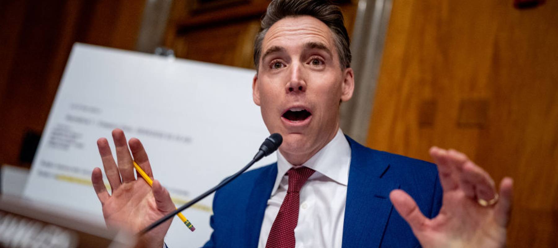 Senator Josh Hawley speaks at a committee hearing.