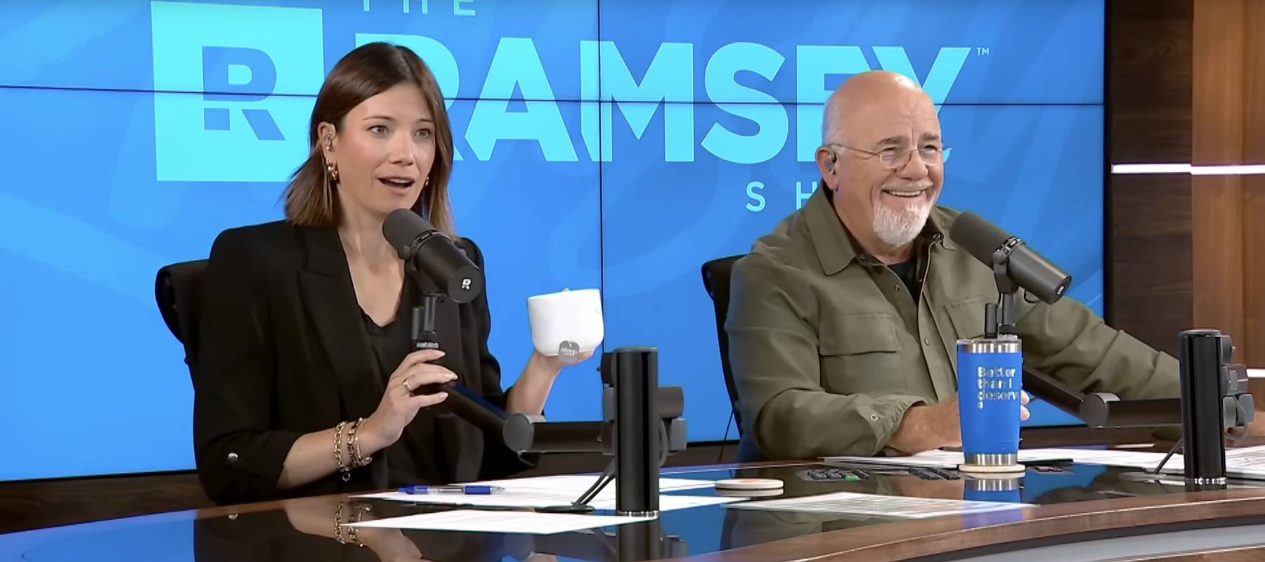 Dave Ramsey (right) and co-host Rachel Cruze speak with Nancy from Las Vegas.