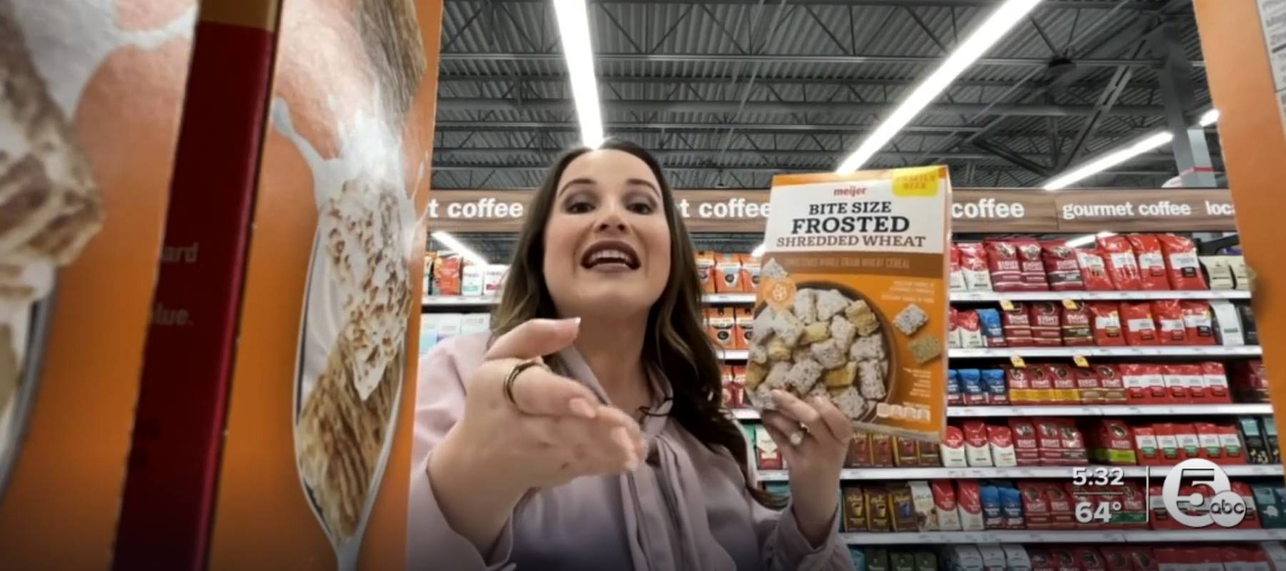 News 5 Cleveland reporter Elizabeth VanMetre shows a generic-brand cereal.