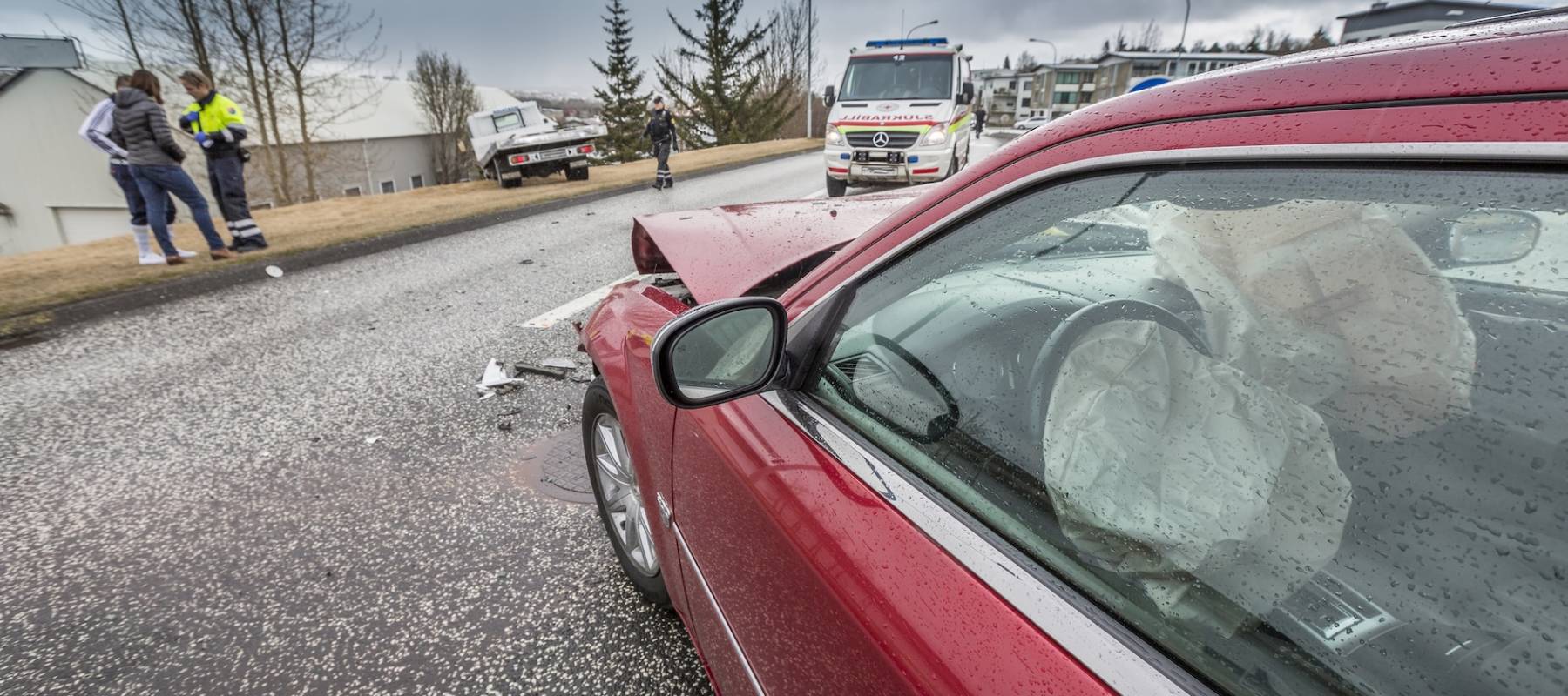 Red car after a collision