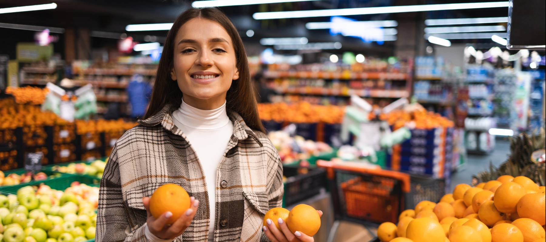Woman in grocery aisle.