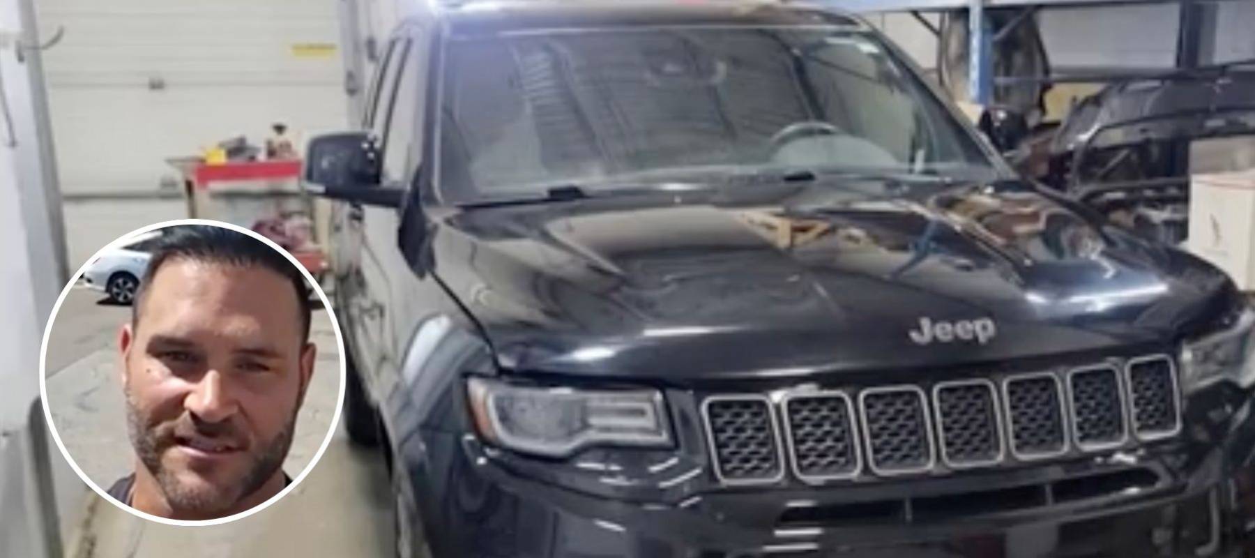 Image of car owner whose Jeep was stolen, and a picture of his black Jeep.