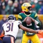 An NFL quarterback about to get sacked.