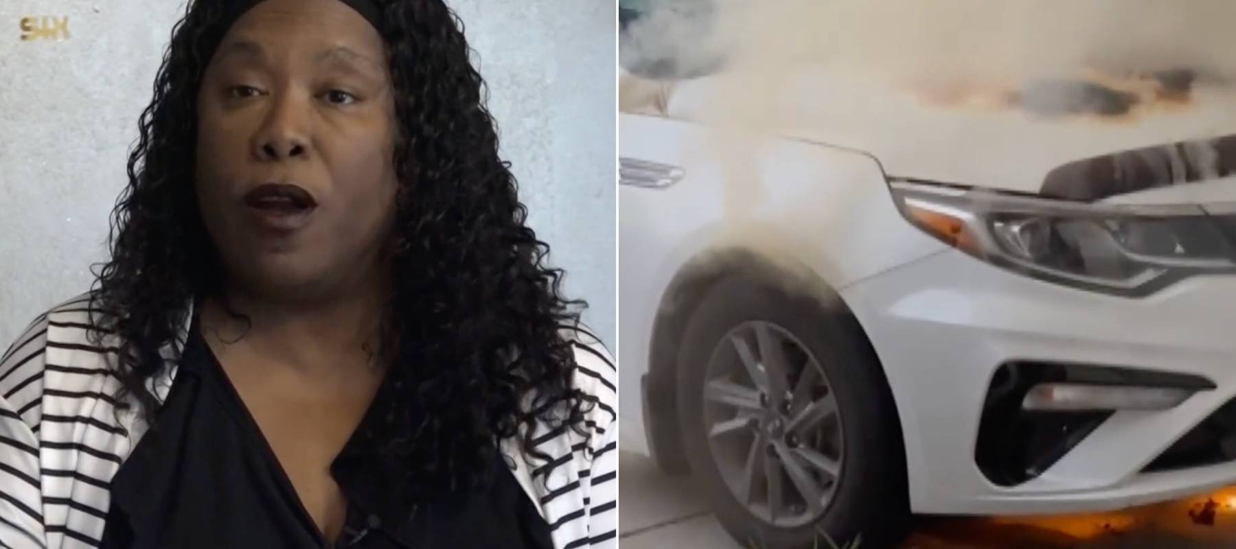 Woman tells news about how her car bursted into flames.