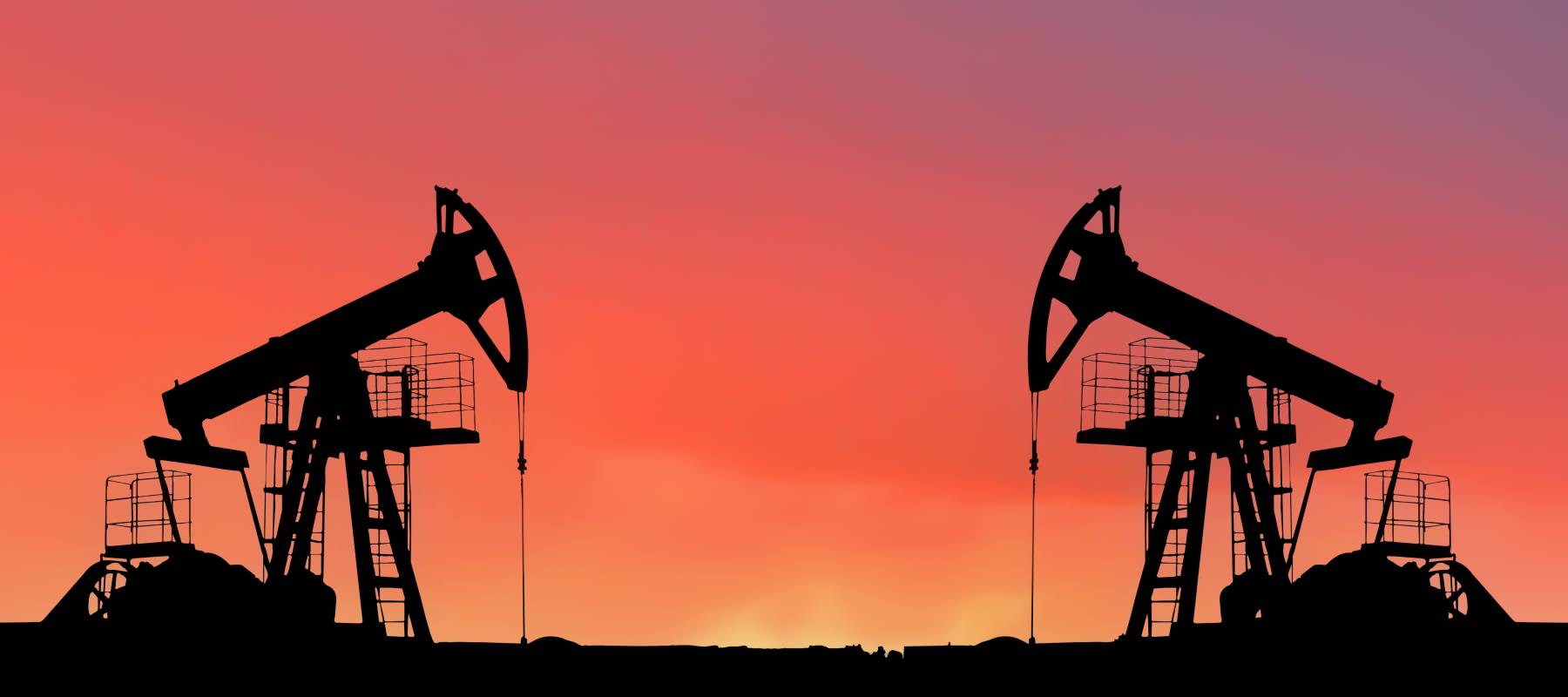 Oil pumpjacks in an oil field.