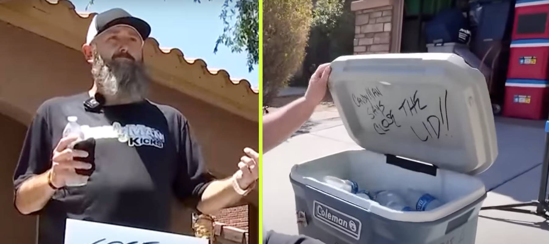David Martin and the water cooler he places on his property for his neighbors free of charge.