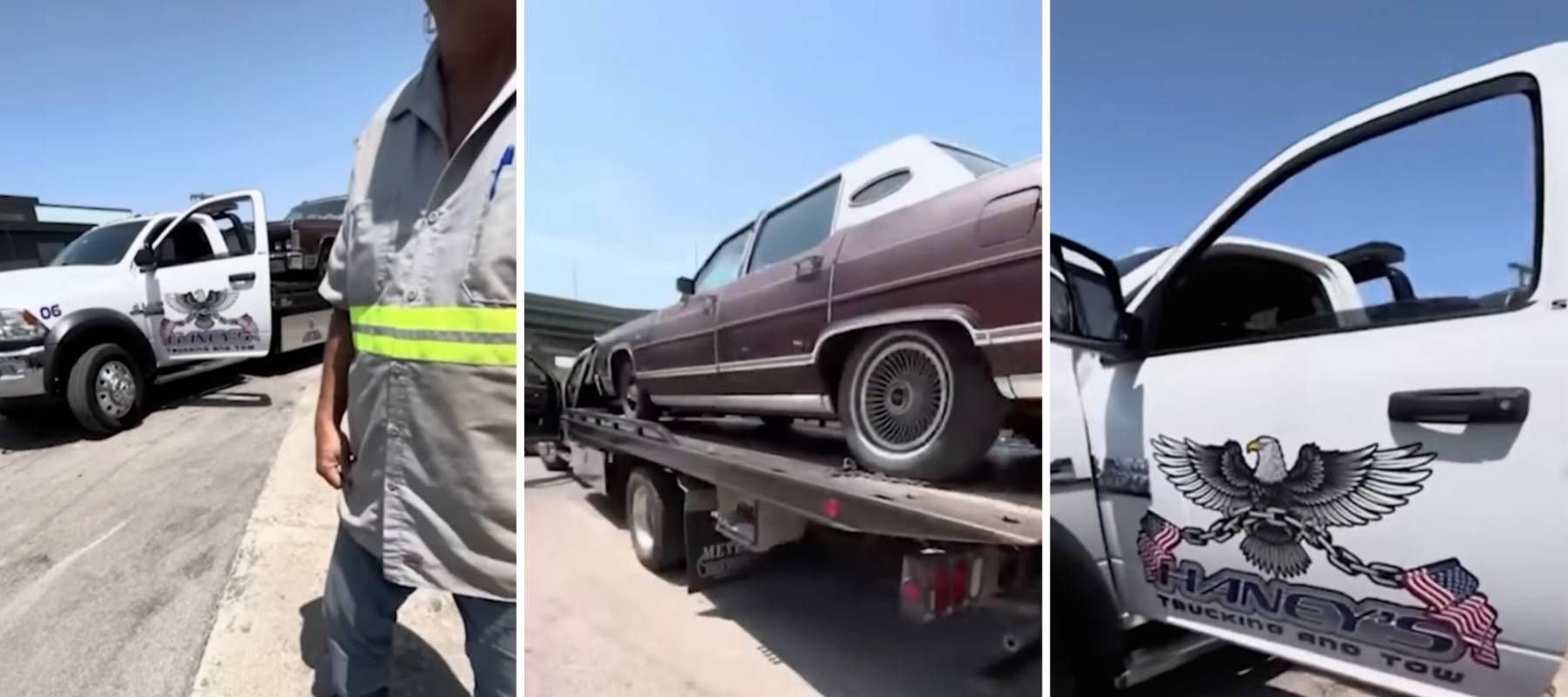 Screen grabs of video local mechanic took of an illegal tow in progress.