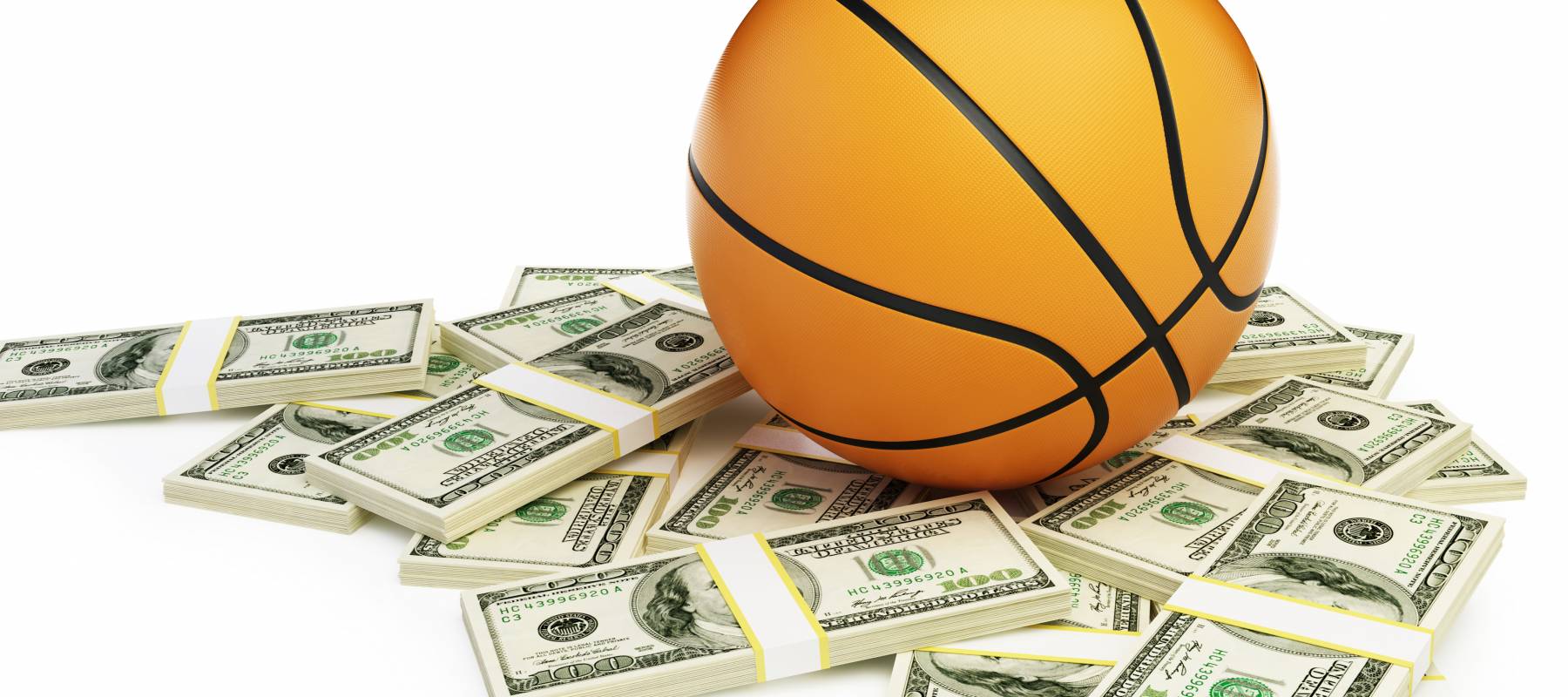 basketball ball dollar on a white background