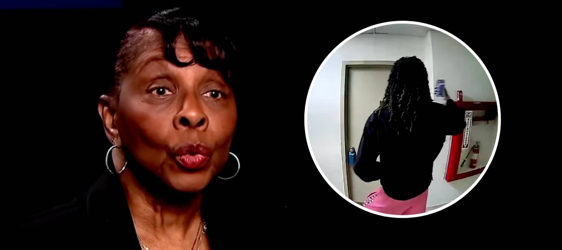 Woman speaks on camera, man looks at smartphone (inset).