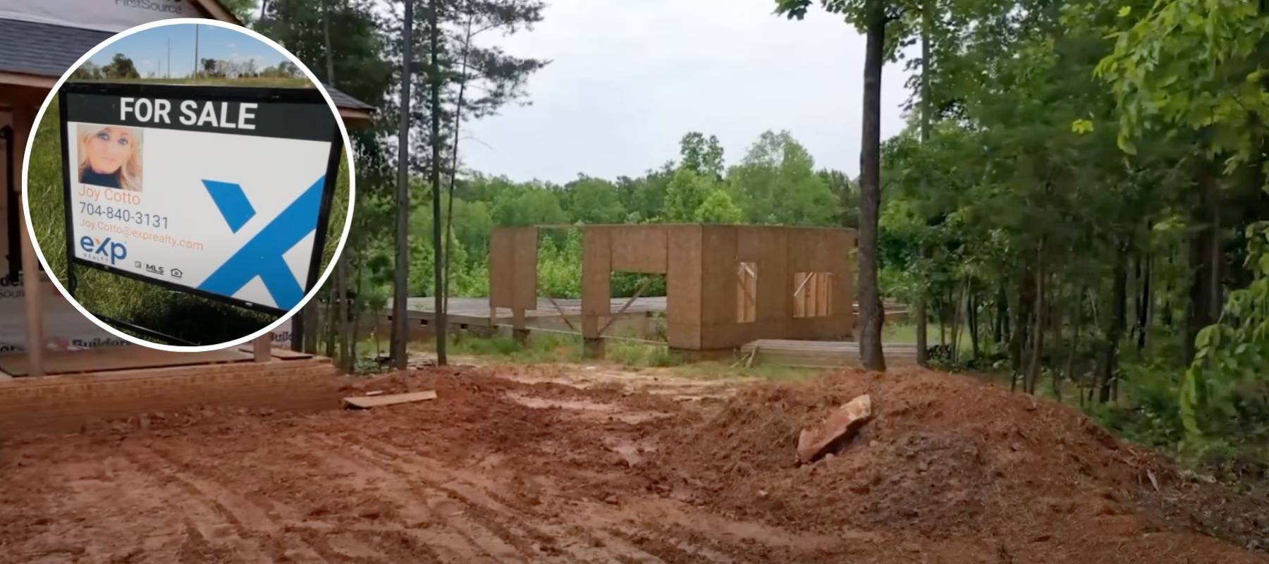 Composite shot of a real estate agent against a background of an unfinished house.