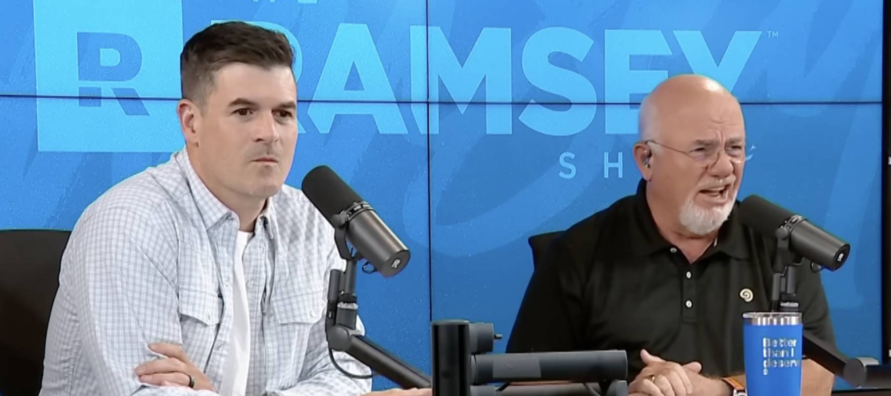 Dave Ramsey and co-host Dr. John Delony react with surprise when caller says their spouse hid $15,000 in the closet.