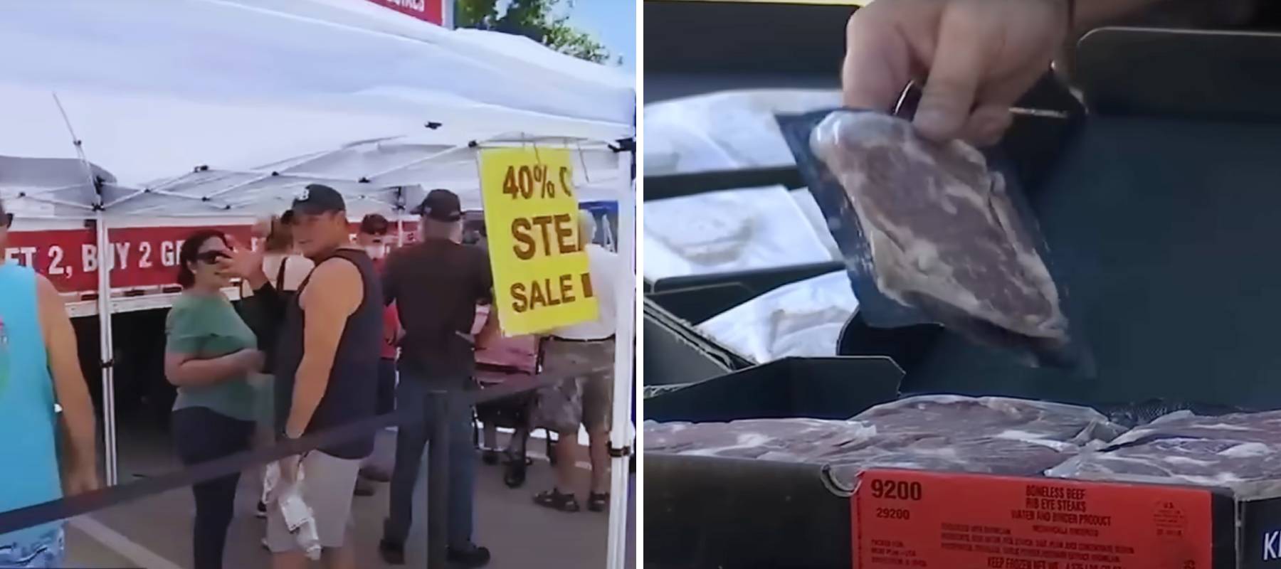 People lined up to buy meat from Kenston Farms.