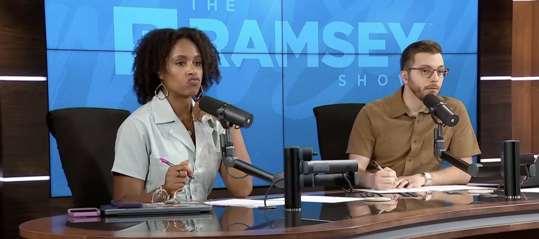 Ramsey co-hosts react to a caller explaining her financial woes.