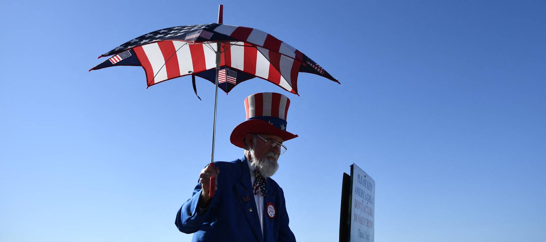 A man dressed as Uncle Sam at the Tornillo Port of Entry near El Paso, Texas, June 21, 2018.