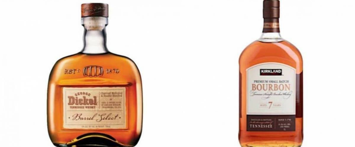 George Dickel bourbon and Kirkland Signature bourbon