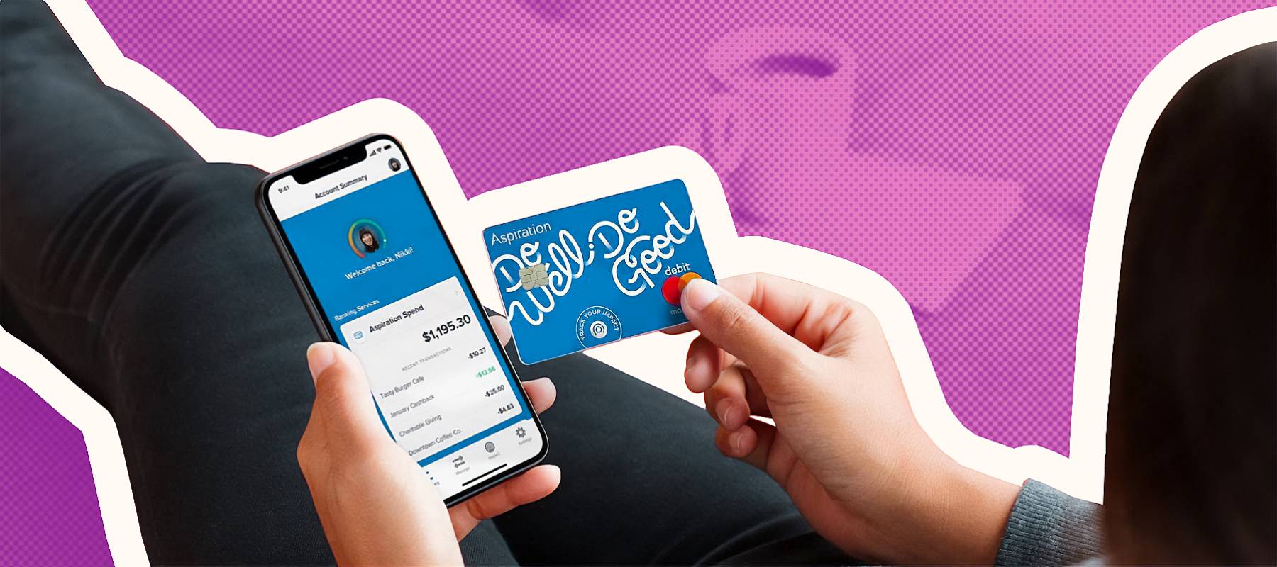 person holding phone using Aspiration app
