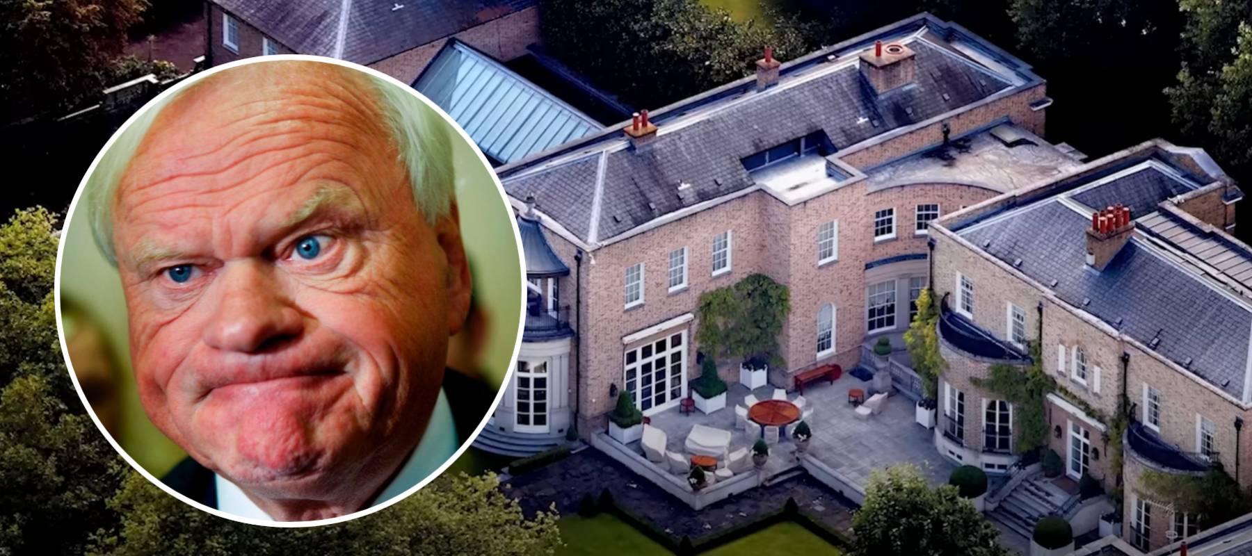 Inset of John Fredriksen with his mansion in the background