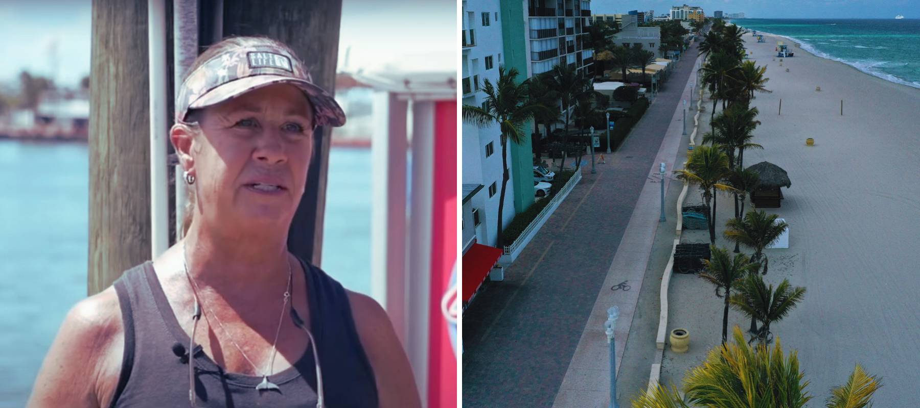 Kirsten Smail, a marine educator for Dolphin Quest and an aerial view of dead beaches.