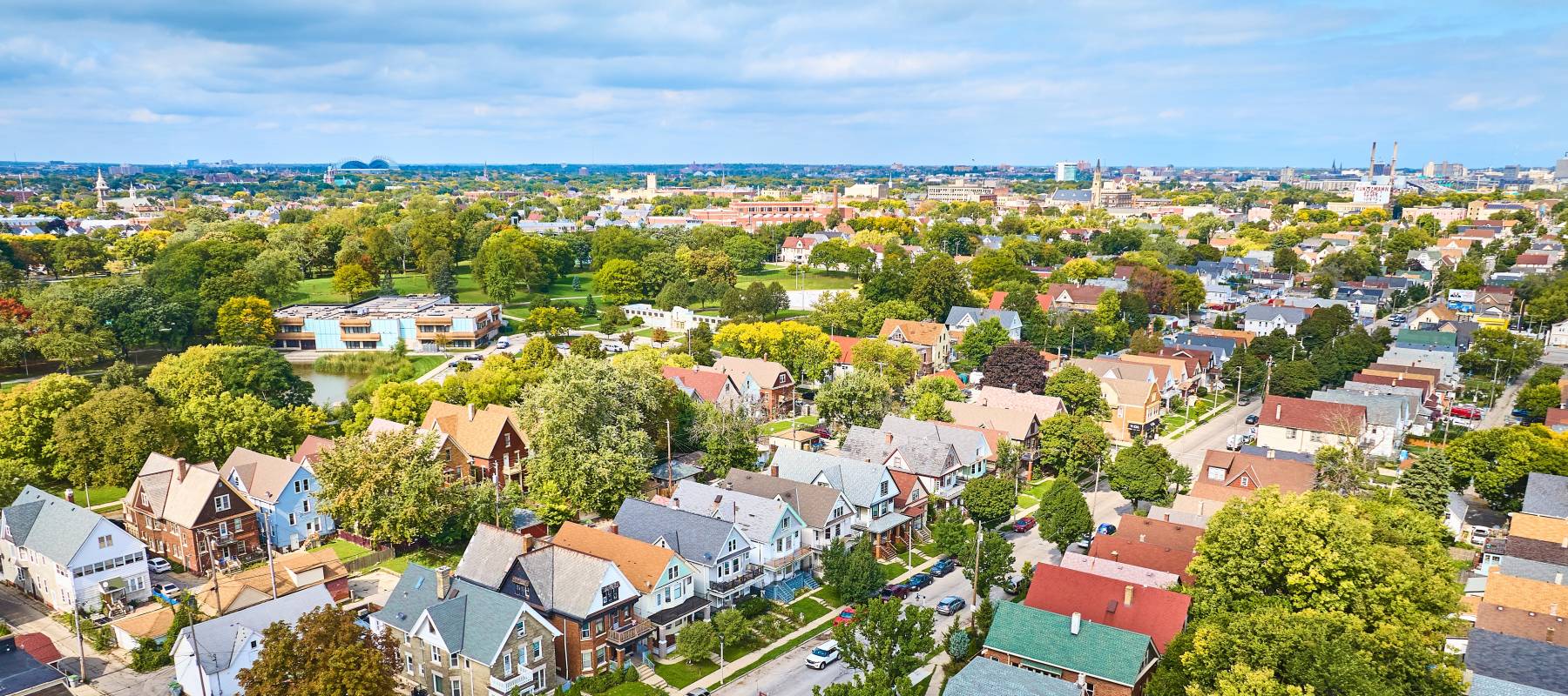 Aerial view of a residential neighborhood.