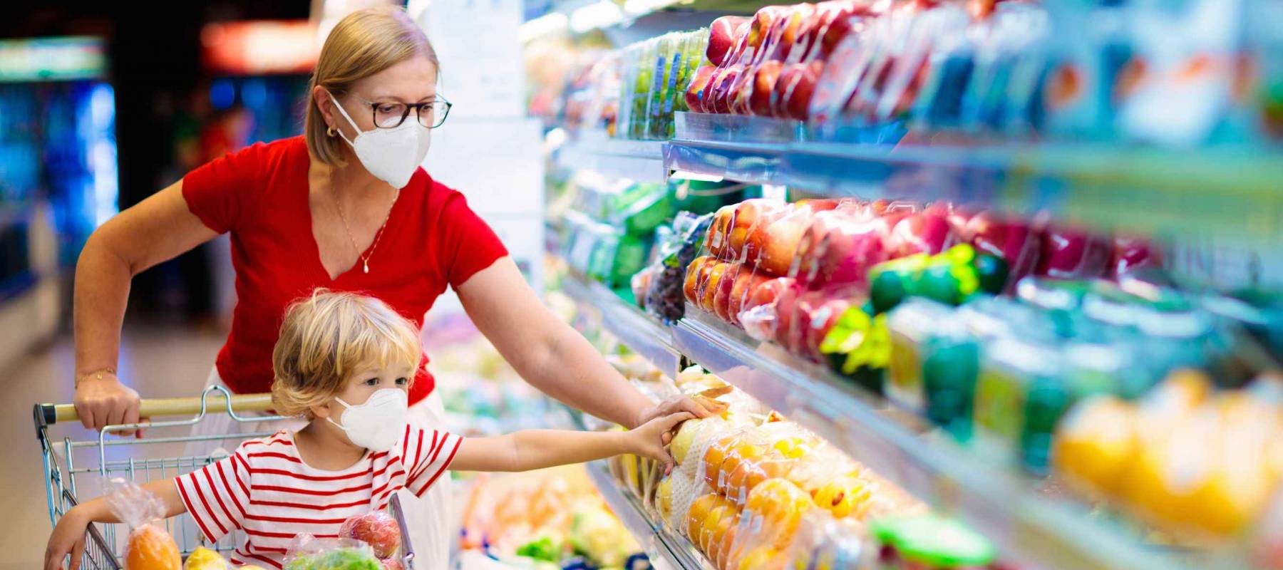 Grocery shopping with kids during virus outbreak.