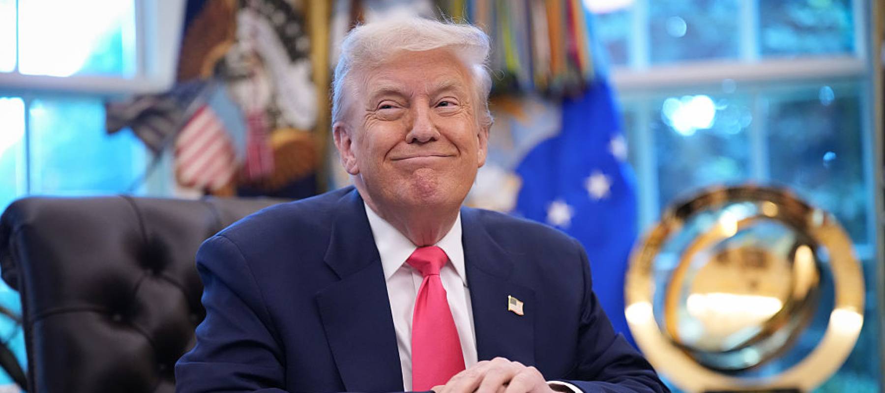 President Donald Trump speaks in the Oval Office on August 14, 2025 in Washington, DC.