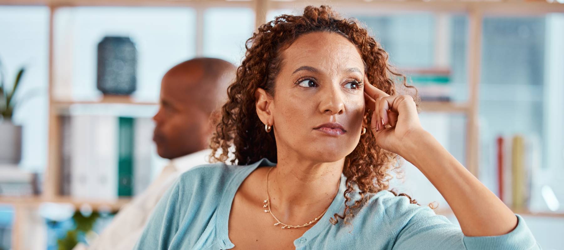 Frustrated couple, crisis and woman on sofa for marriage problem
