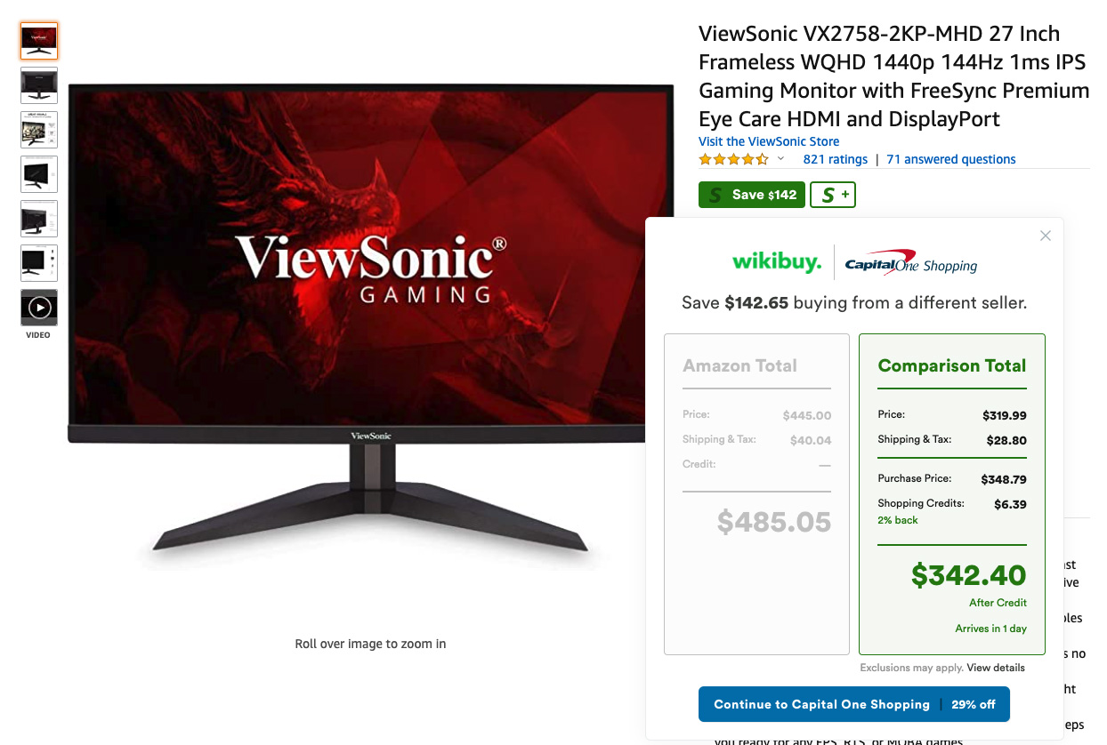 Saving on a monitor with Capital One Shopping.