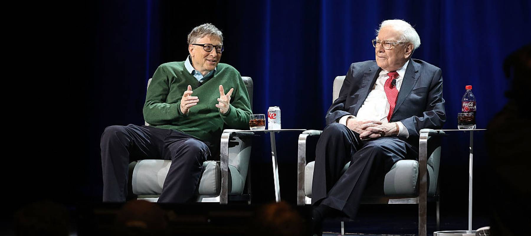 Bill Gates and Warren Buffett speak with journalist Charlie Rose at an event organized by Columbia Business School on January 27, 2017