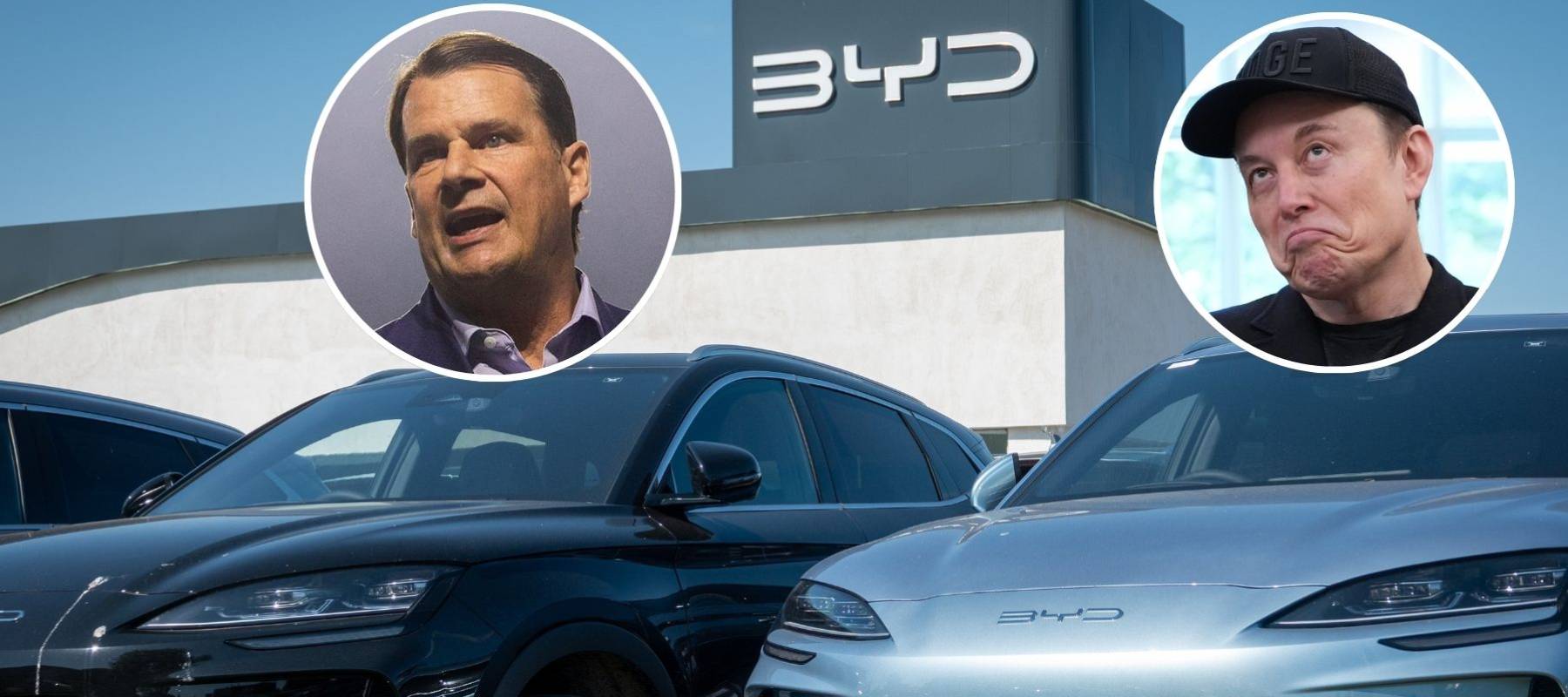 BYD dealership; Ford CEO Jim Farley; Elon Musk