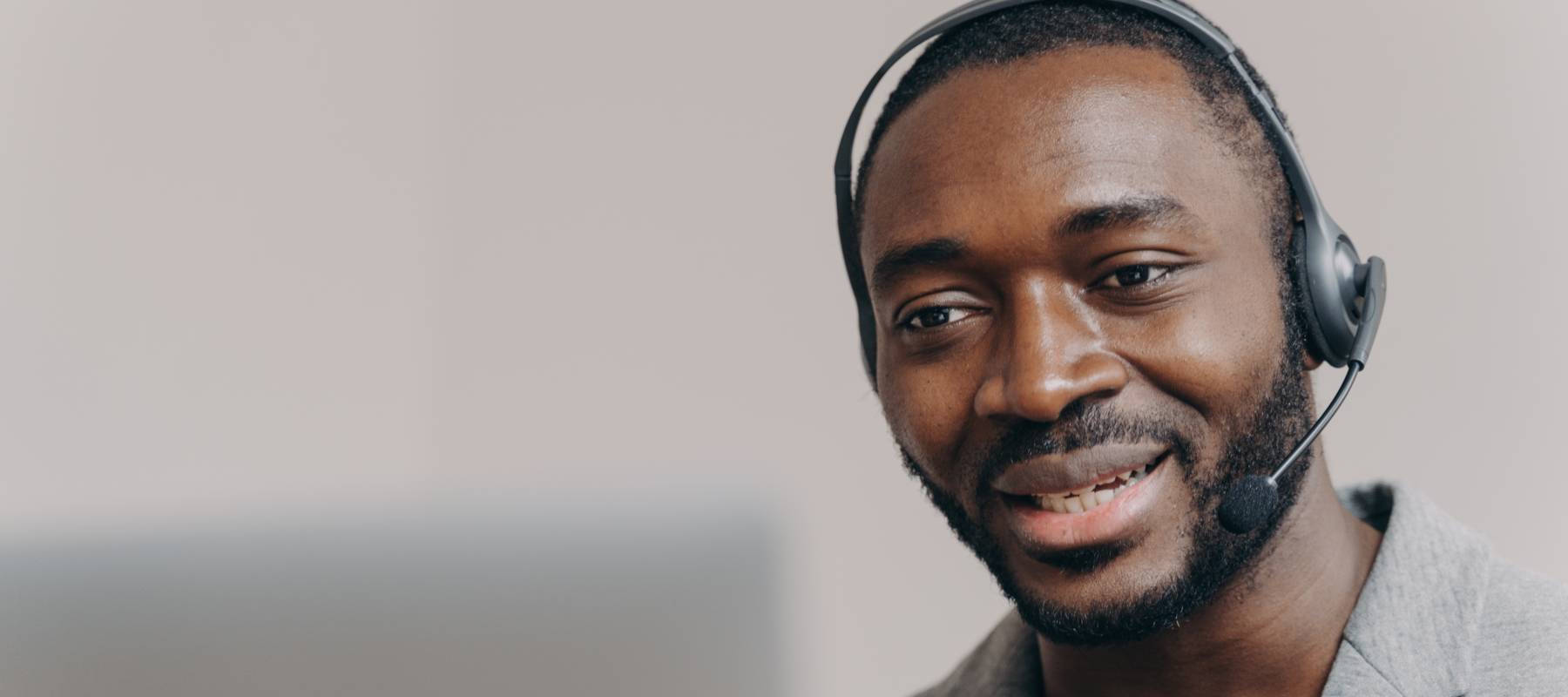 Young man at call centre.