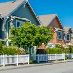 Nice and comfortable neighborhood. Some homes on the empty street in the suburbs of Vancouver, Canada.