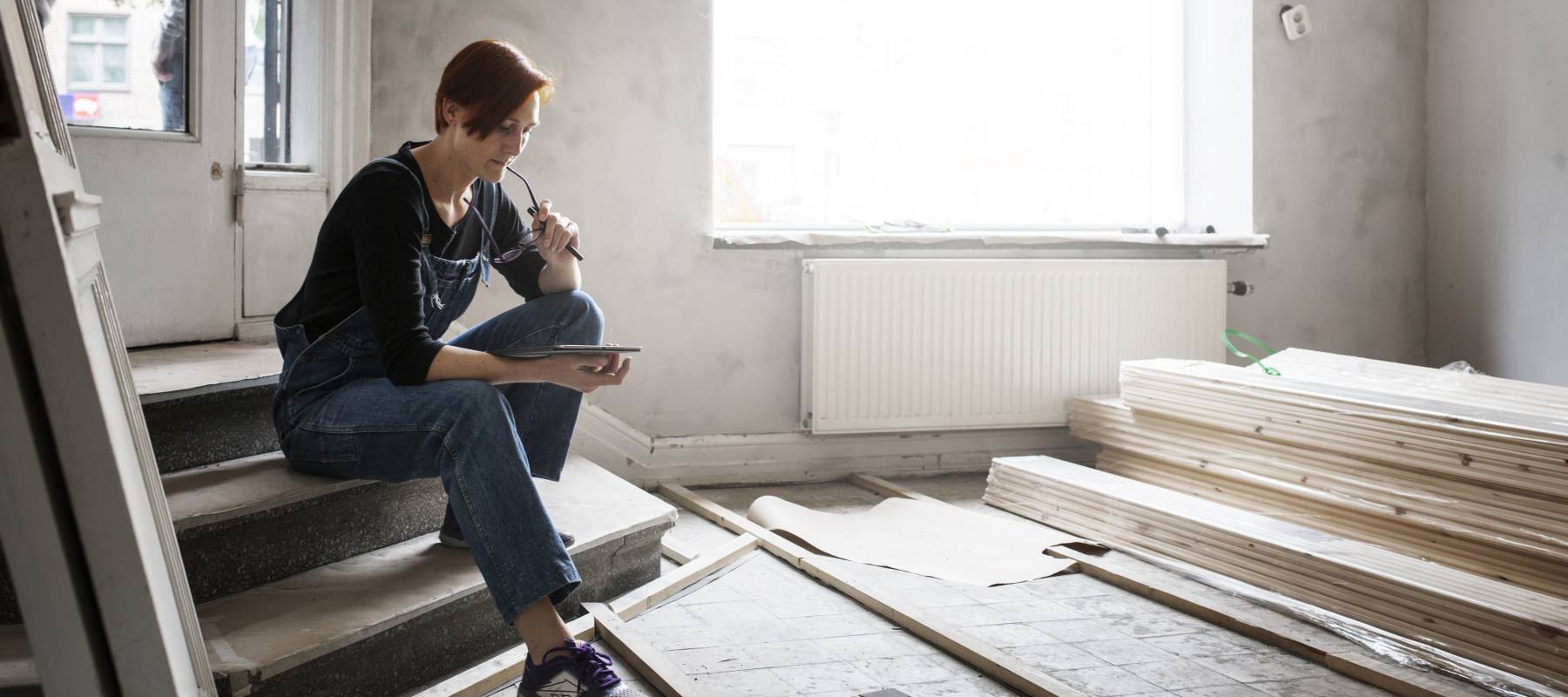 Woman in middle of renovations.