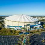 ST PETERSBURG, FL, USA - FEBRUARY 15, 2018: Aerial wide angle image Tropicana Field St Petersburg Florida USA