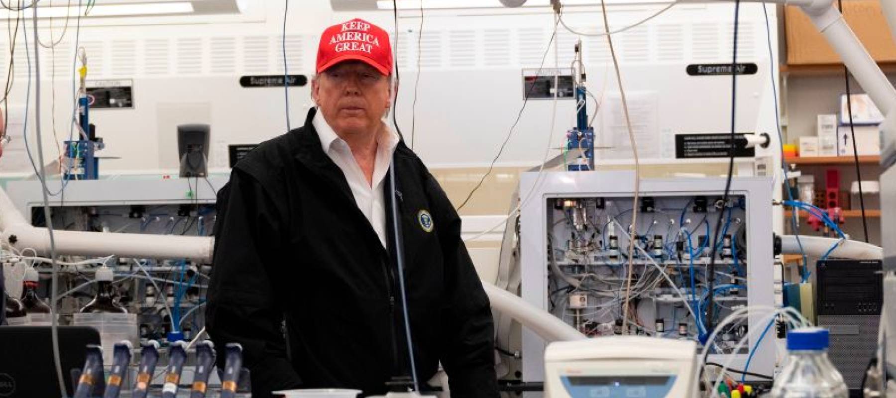 Trump in a high-tech lab.