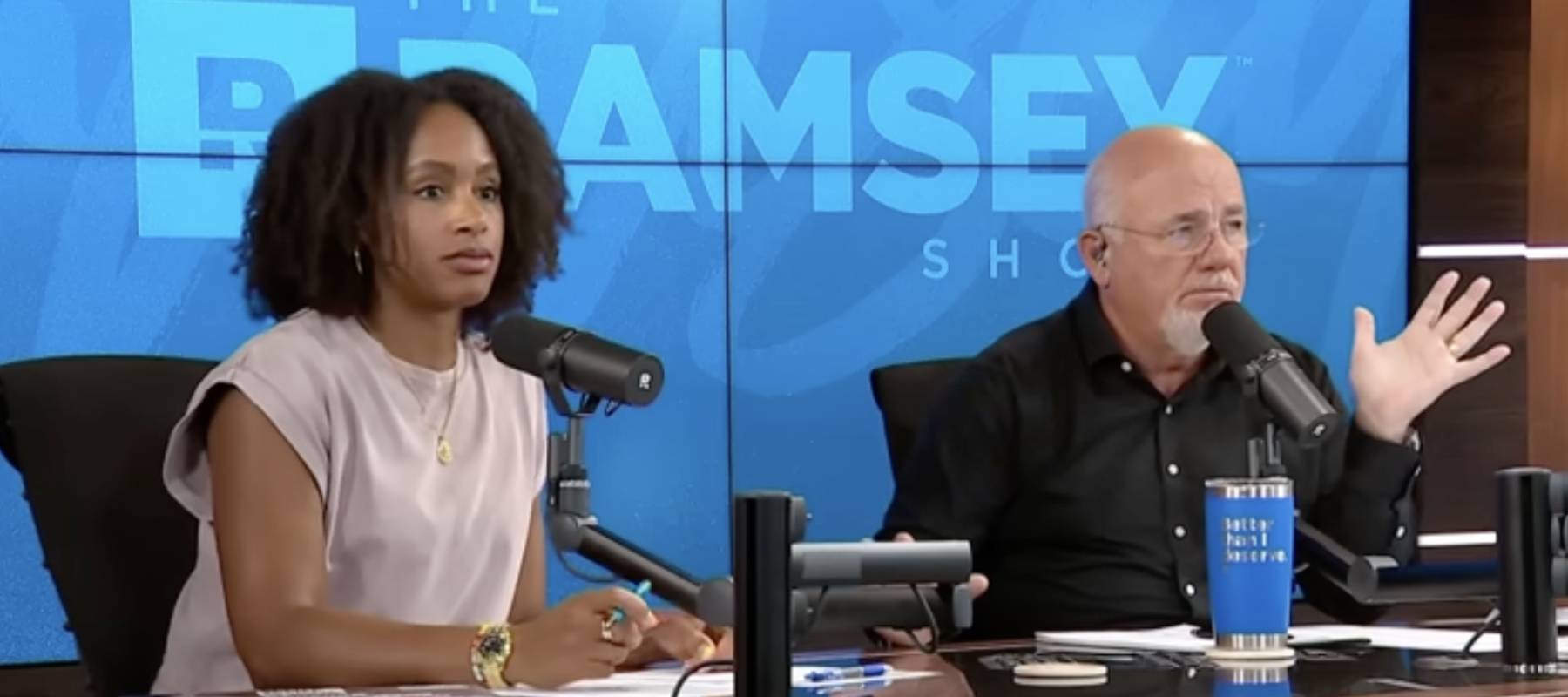 The Ramsey Show hosts Jade Warshaw and Dave Ramsey react with shock to caller's news about secret credit cards.