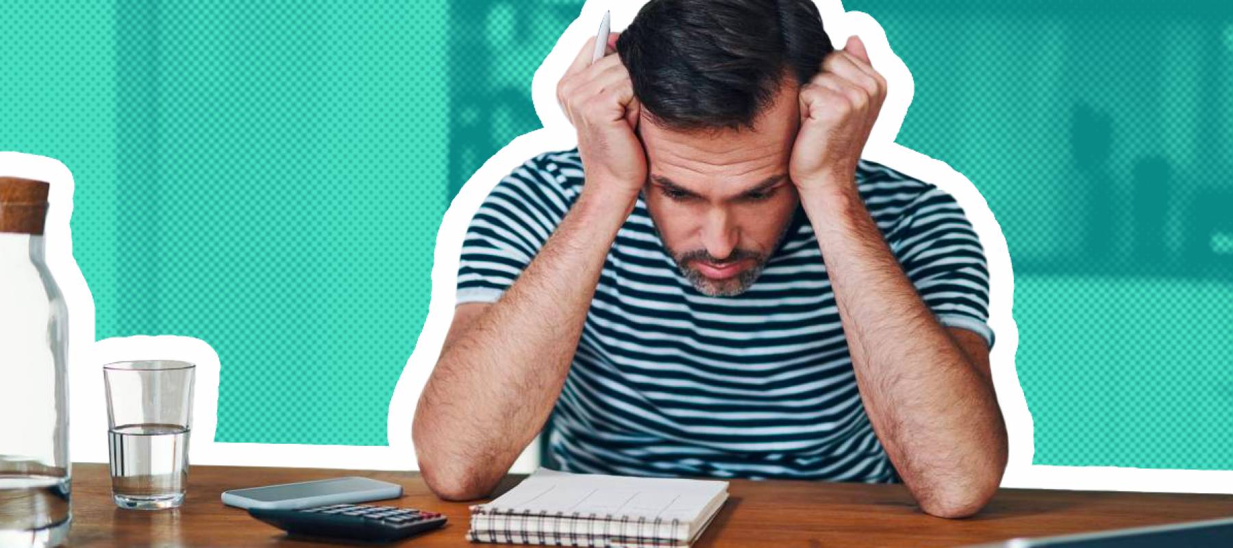 Stressed man trying to budget