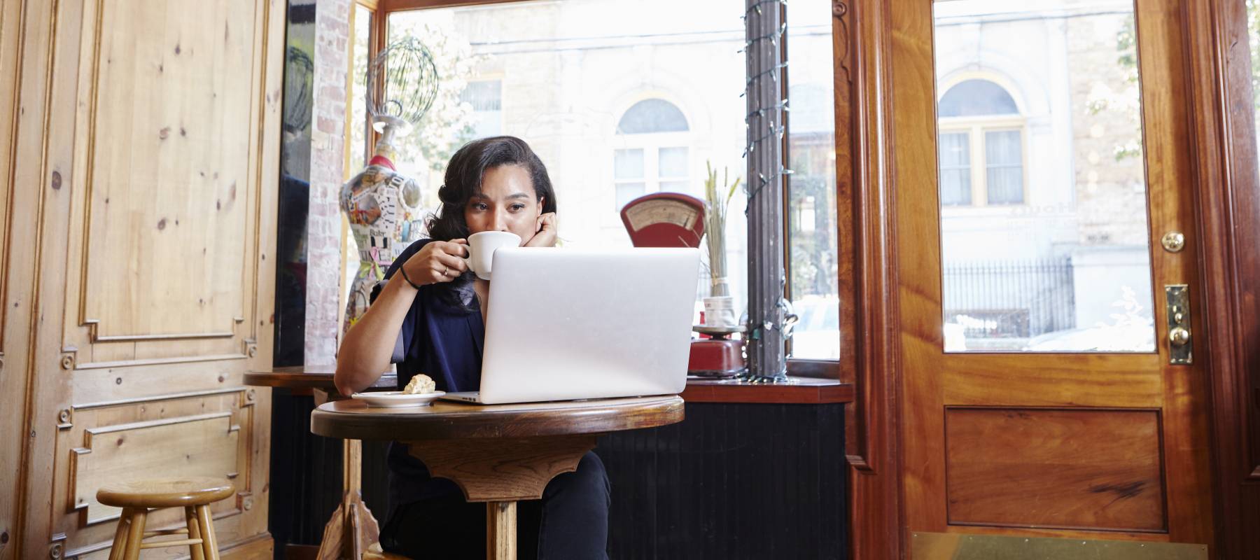 woman working in cafe