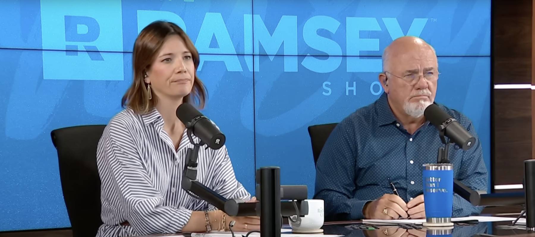 Dave Ramsey and co-host frown on set of show