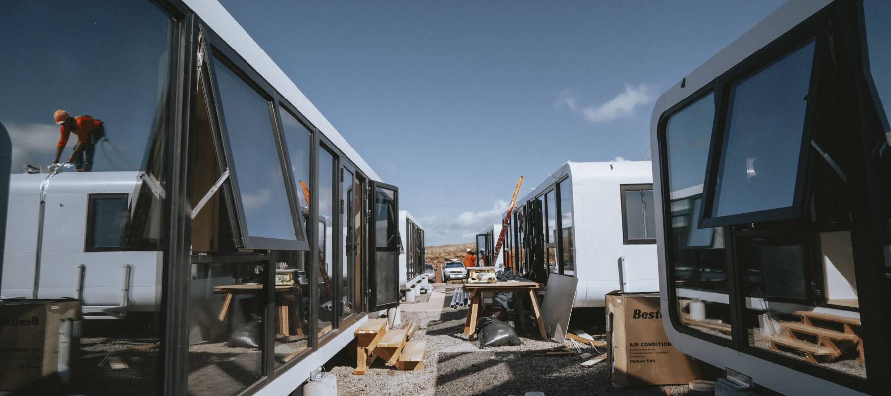 Modular homes under construction in Lahaina, Hawaii, Feb. 4, 2025.