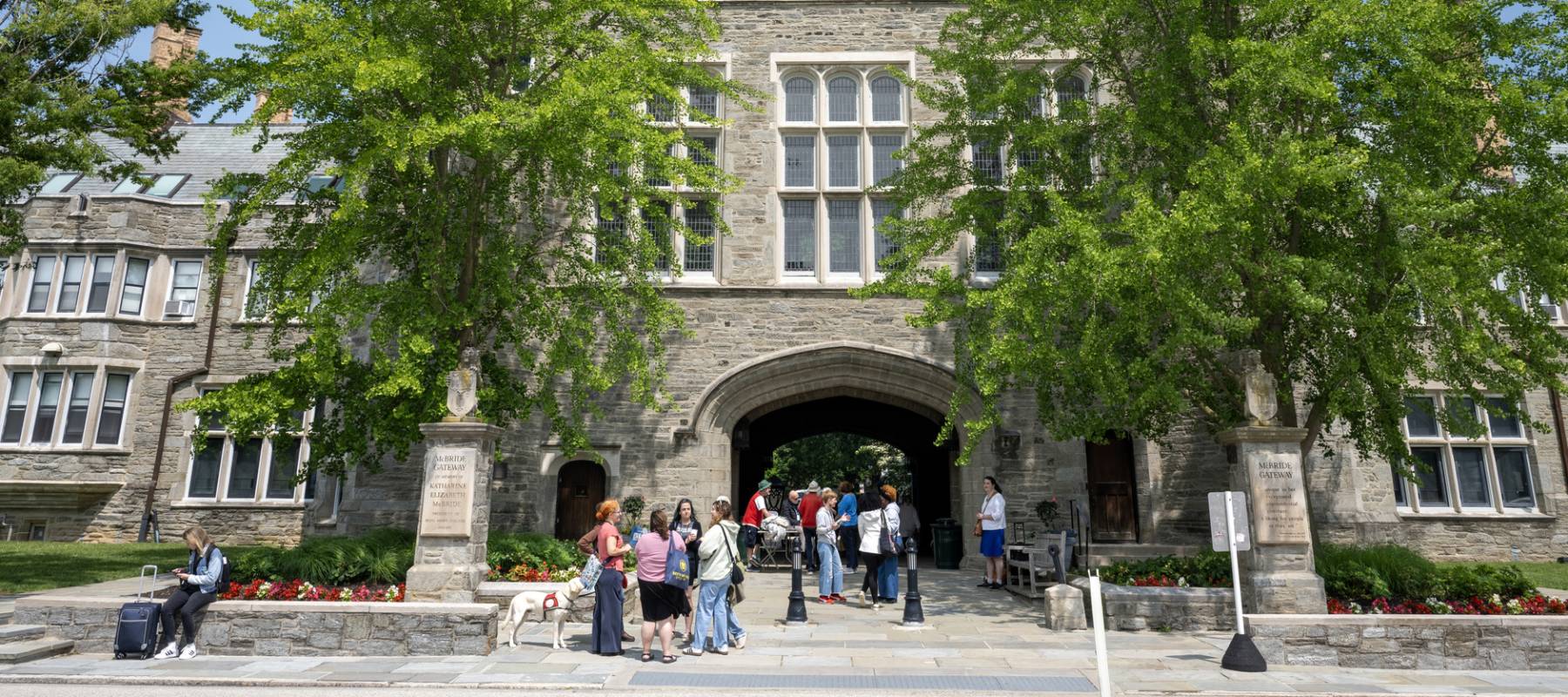 People gathered at the entrance of McBride Gateway in Bryn Mawr College