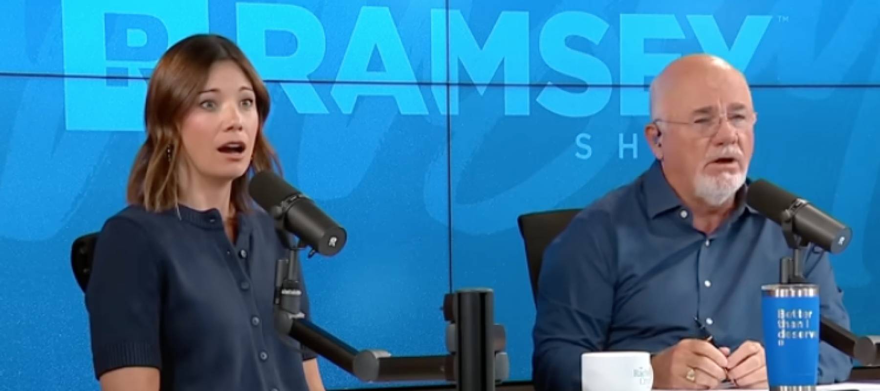 Dave Ramsey and Rachel Cruze speaking to a caller on The Ramsey Show