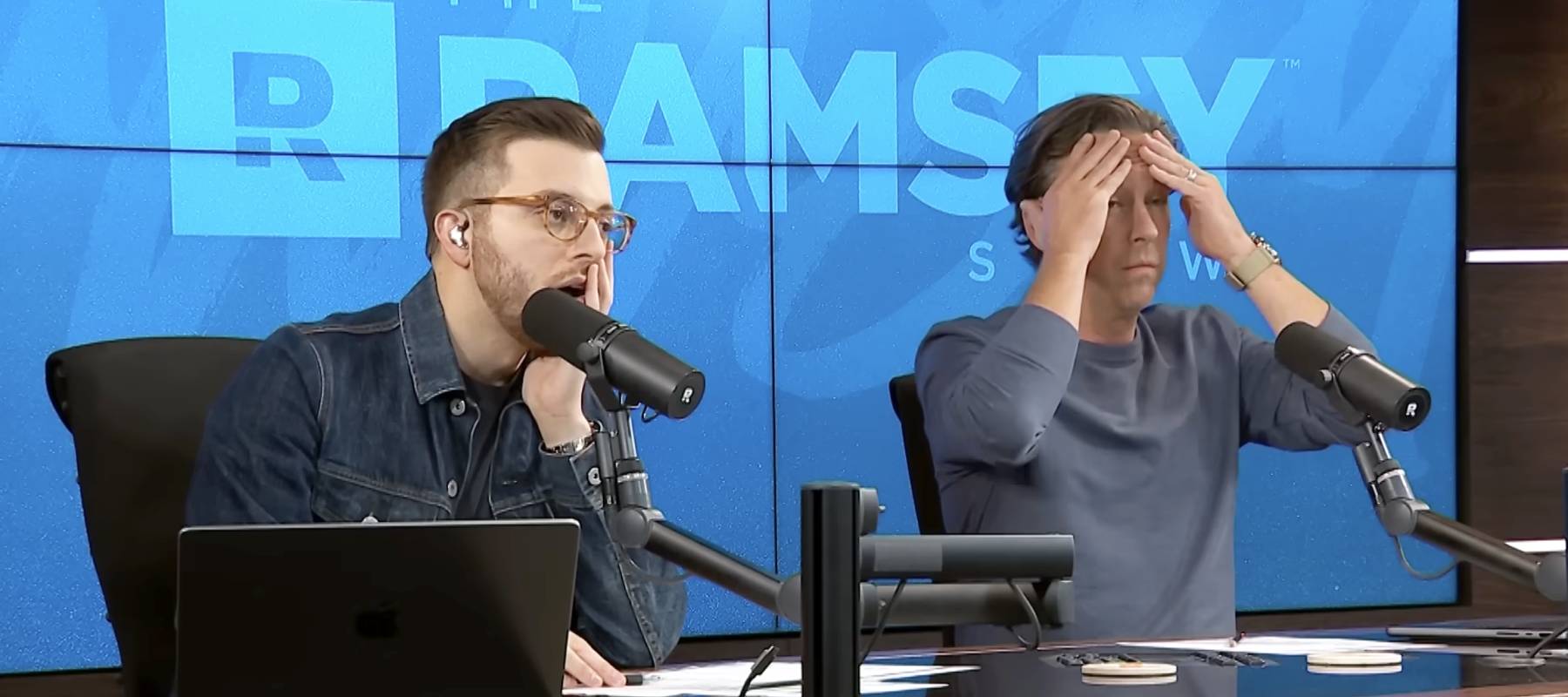 George Kamel (left) and Ken Coleman speak with Cathy from Texas on The Ramsey Show.