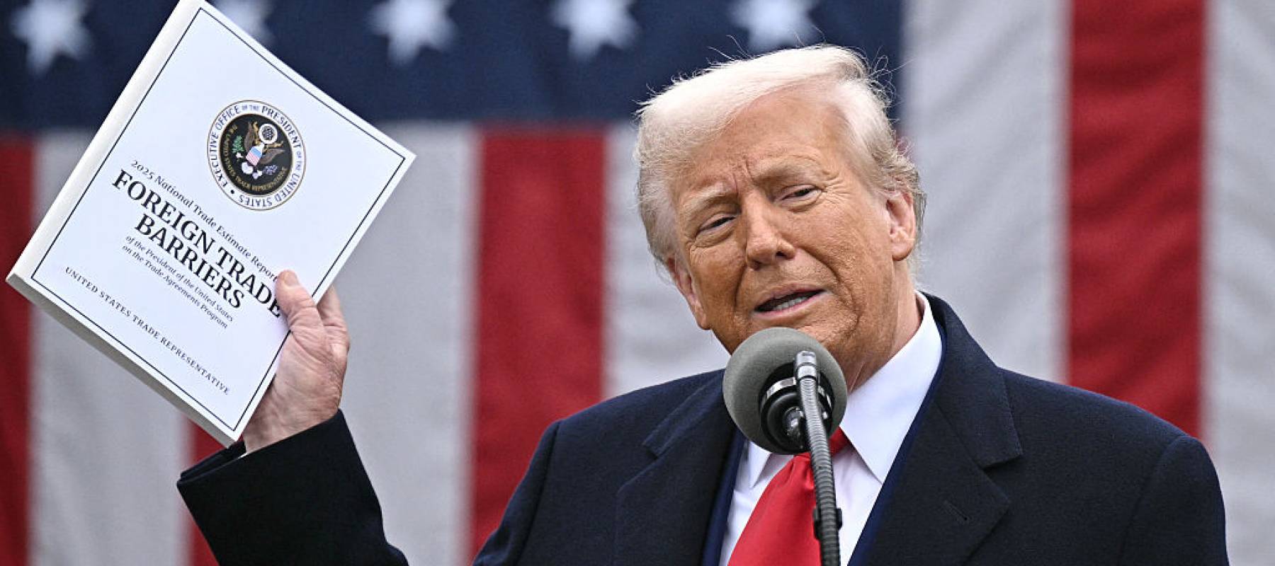 President Donal Trump speaking to reporters on so-called Liberation Day.