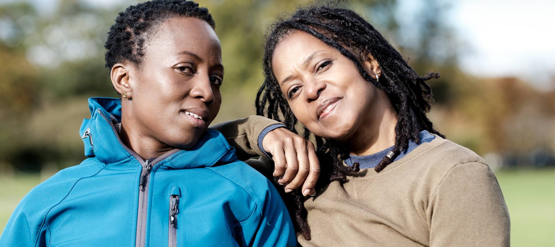 Two sisters taking a walk together.