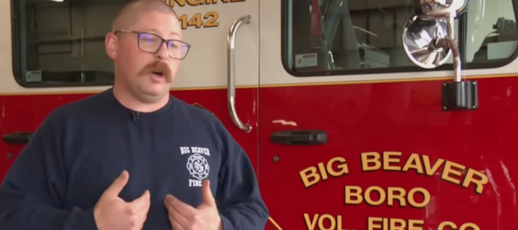 Big Beaver Borough Volunteer Fire Chief Matt Straub speaks to reporters.