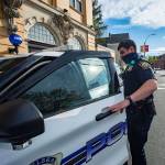Officer going into his car in Massachusetts.