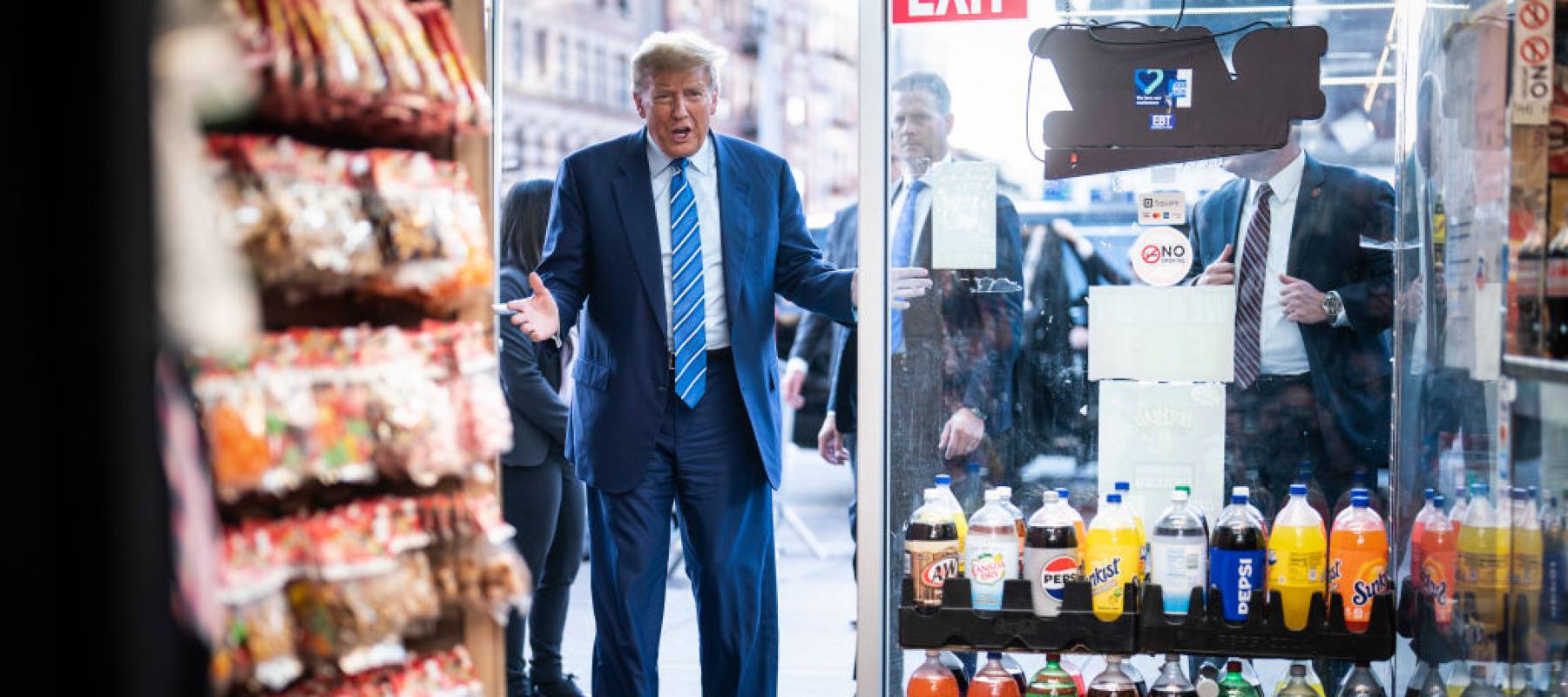 President Donald Trump visits Sanaa convenient store, a bodega in upper Manhattan.