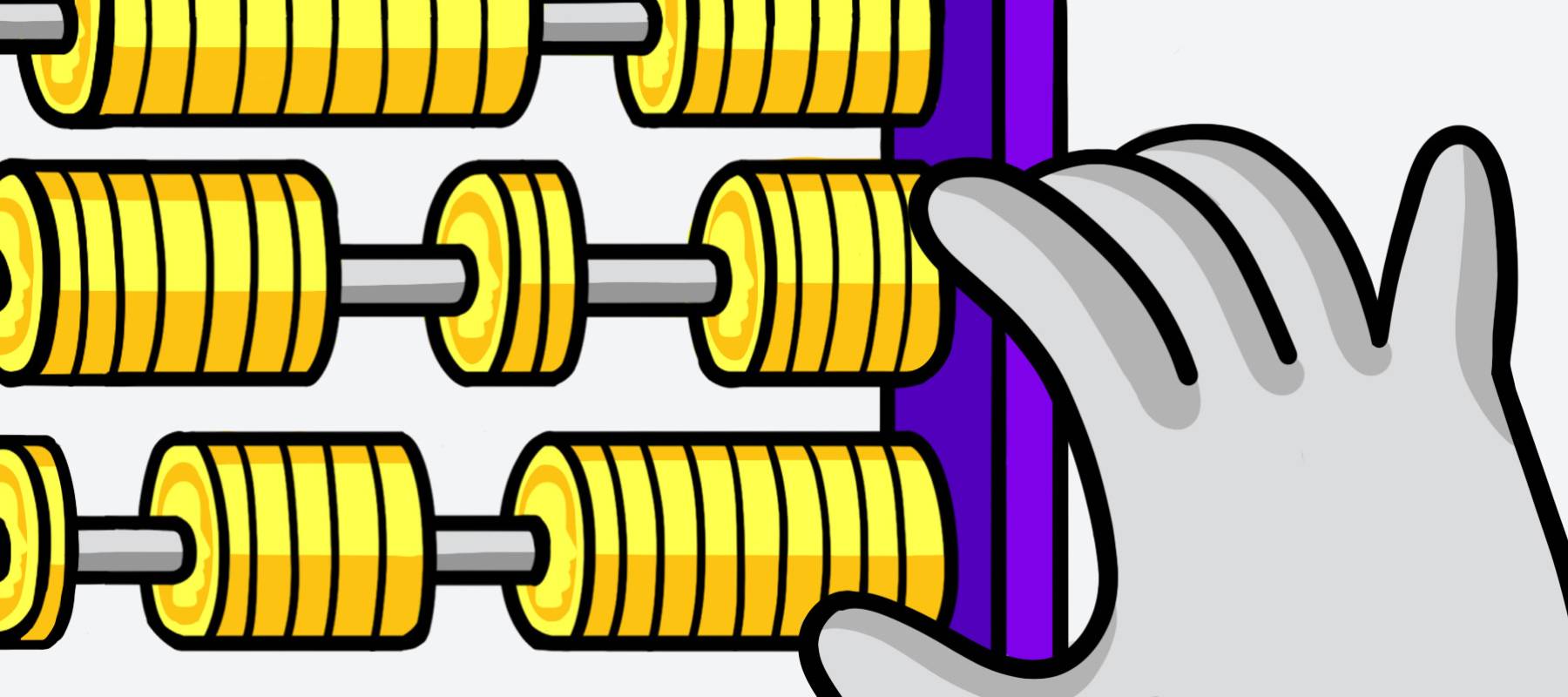 Hand counts on an abacus made of coins